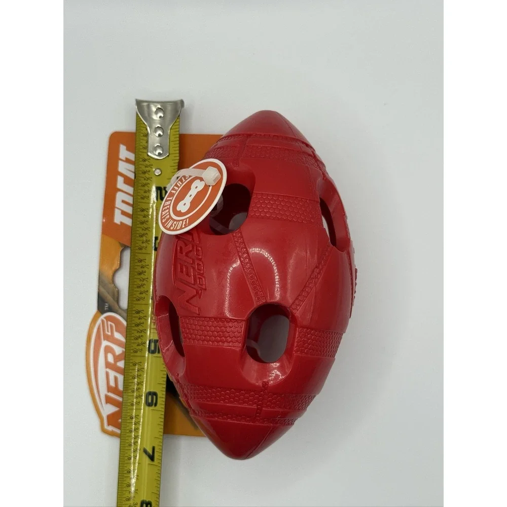Nerf Dog Treat Football Dog Toy 6 Inch Red Rubber Interactive Dispenser 2870